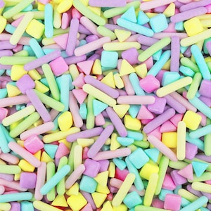 Pastel Rainbow Sugar Shapes Candy Sprinkles - a fun blend of geometric pastel candy sprinkles for decorating cakes, cookies, and treats!