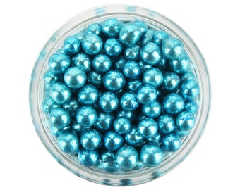 Blue Dragees 1oz - shiny metallic blue sugar pearls sprinkles balls for topping cakes, cupcakes, cookies, and cake pops