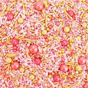 Rosé Sprinkle Blend - a fun blend of pink, peach, coral, gold sprinkles for decorating cakes, cookies, and sweet treats!