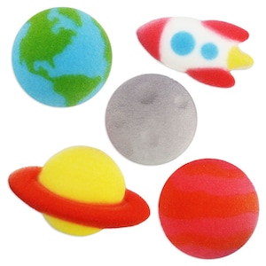 Outer Space Sugars - planet cupcake toppers, rocket cupcake toppers, space cake decorations, space party, planet sugar toppers