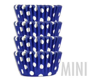 Mini Royal Blue Polka Dot Baking Cups - 50 mini paper cupcake liners