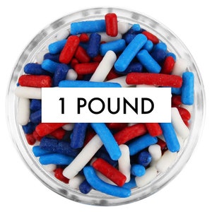 Patriotic Jimmies 1 LB - festive red, white, and blue sprinkles for decorating cupcakes, cakes, cakepops, cookies, and ice cream