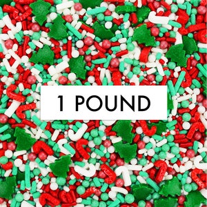 Merry Little Christmas Sprinkle Blend 1 LB - A festive mix of green, red, and white sprinkles for decorating holiday cakes and treats!