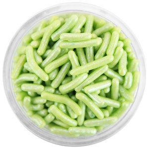 Pearly Green Jimmies - pearly light green jimmies, pearlescent sprinkles for cakes, cookies and cupcakes