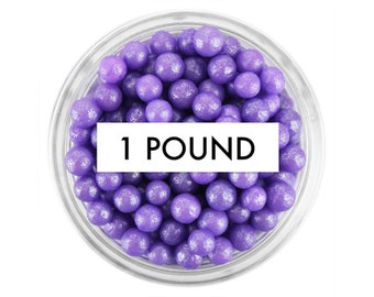 Pearly Purple Sugar Pearls - 1 Pound- edible shimmer bright lavender sugar pearl sprinkles