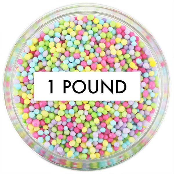 Spring Rainbow Non-Pareils - 1 Pound - tiny light pastel ball sprinkles for decorating cupcakes, cakes, cakepops, cookies, and ice cream