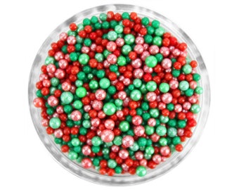 Classic Christmas Non-Pareils Blend - red and green Christmas sprinkles, pearly Christmas sprinkles, Christmas sprinkle assortment