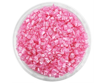 Pearly Pink Chunky Sugar - bright pink pearlescent sugar crystals sprinkles for decorating cupcakes, cakes, cake pops, and cookies