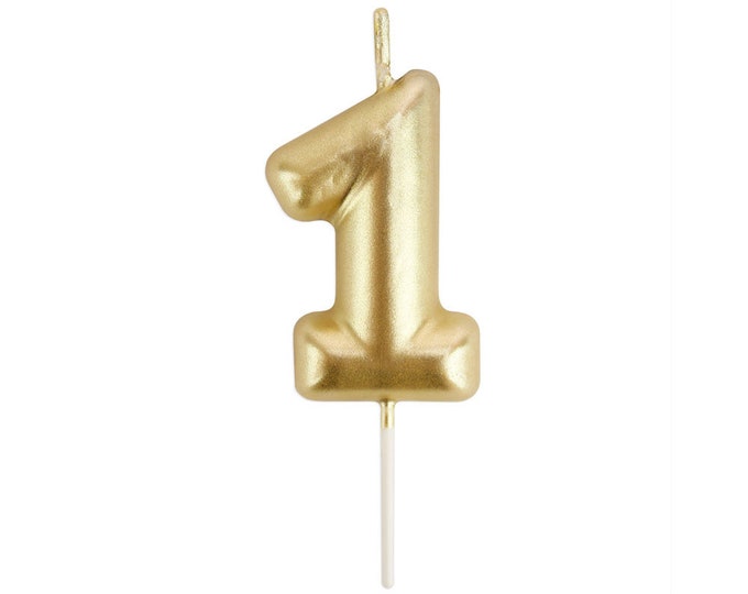 Gold Number One Birthday Candle Gold 1 Birthday Candle, Metallic Gold