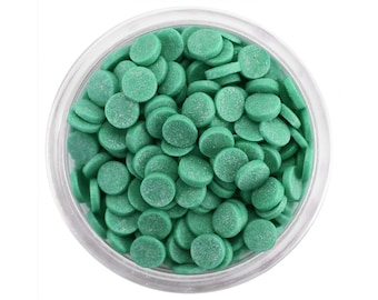 Green Shimmer Confetti Dot Sprinkles - pretty pearlescent green polka dot sprinkles for decorating cupcakes, cakes, cookies