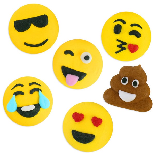 Icing Emoji Assortment - Fun emojis made from royal icing for decorating cupcakes, cakes, and sweet treats!