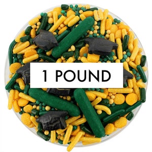 Donkergroen en goud afstudeerstrooimengsel 1 pond - bosgroen goud, jimmies, non-pareils, stiphagelslag, snoephagelslag, afstudeerhoed