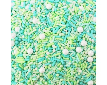 Mint Whip Sprinkle Blend - a gorgeous minty blend of mint and aqua sprinkles for decorating cupcakes, cakes, cookies, and sweet treats!