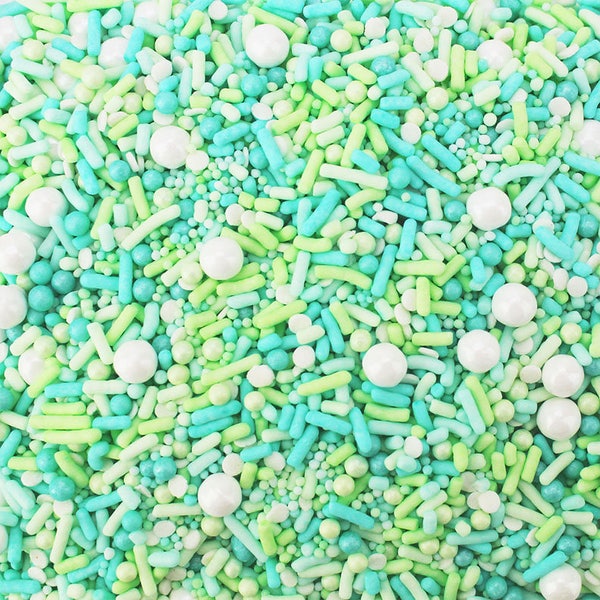 Mint Whip Sprinkle Blend - a gorgeous minty blend of mint and aqua sprinkles for decorating cupcakes, cakes, cookies, and sweet treats!