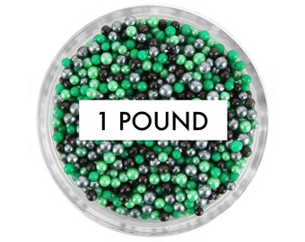 Green Machine Non-Pareils Blend - 1 Pound - dark blend of pearly and matte, green and black sprinkles for cakes, cookies and cupcakes