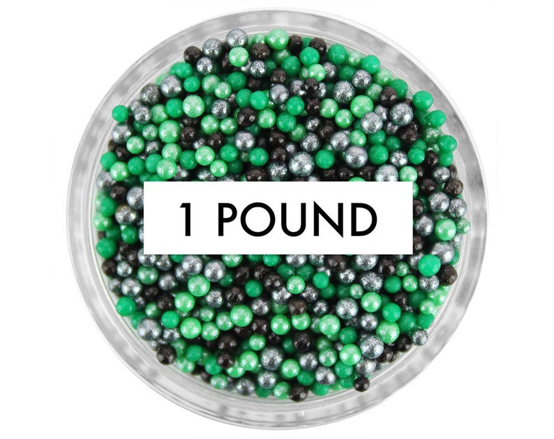 Green Machine Non-Pareils Blend 1 Pound dark blend of pearly and matte, green and black sprinkles for cakes, cookies and cupcakes image 1