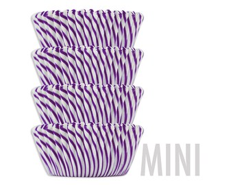 Mini Purple Candy Stripe Baking Cups - purple stiped cupcake liners, cupcake papers