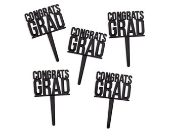 Felicidades Grad Picks - 12 adornos de graduación negros para cupcakes y pasteles