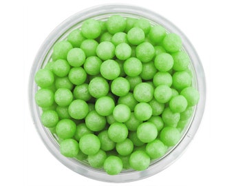 Pearly Lime Green Sugar Pearls - edible bright lime green sugar pearl sprinkles