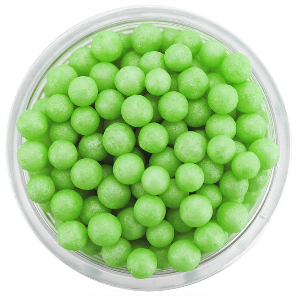 Pearly Lime Green Sugar Pearls - edible bright lime green sugar pearl sprinkles