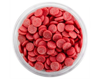 Red Shimmer Confetti Dot Sprinkles - pretty pearlescent red polka dot sprinkles for decorating cupcakes, cakes, cookies