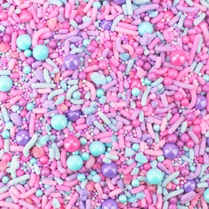 Cotton Candy Sprinkle Blend - a fun blend of pink, sky blue, and lavender sprinkles for decorating cakes, cookies, and sweet treats!