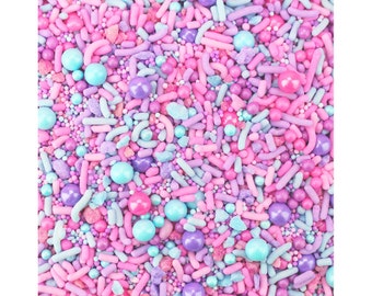 Cotton Candy Sprinkle Blend - a fun blend of pink, sky blue, and lavender sprinkles for decorating cakes, cookies, and sweet treats!
