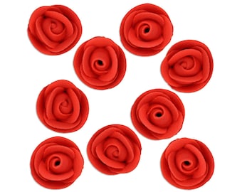 Red 6 Large Edible Glittered Roses Flower Cake Topper Decorations