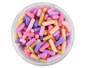 Unicorn Tales Jimmies - An exclusive mix of soft jimmies in light pink, light purple, lavender, gold, rose pink and coral.