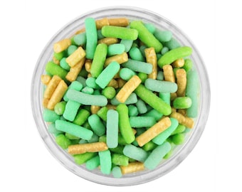 St. Patrick's Day Jimmies - An exclusive mix of soft jimmies in grass green, lime green, sage green and pearly gold.