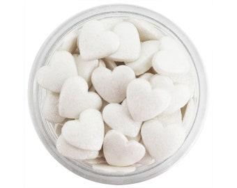 White Shimmer Heart Sprinkles - pearly white heart sprinkles for decorating cupcakes, cakes, cake pops, cookies, and ice cream