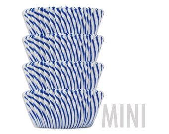 Mini Blue Candy Stripe Baking Cups - royal blue striped cupcake liners, cupcake papers