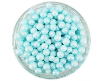Pearly Pastel Blue Sugar Pearls - edible shimmer light blue sugar pearl sprinkles
