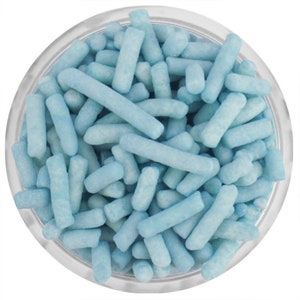 Ice Blue Jimmies - Classic jimmies sprinkles in pretty ice blue have a soft texture and are perfect for topping all your sweet treats.