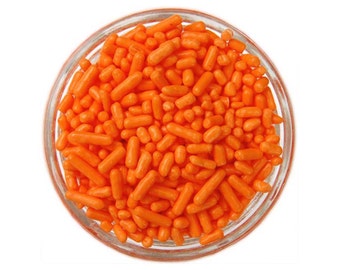 Orange Jimmies - vibrant orange sprinkles for decorating cupcakes, cakes, cakepops, cookies, and ice cream