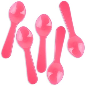 Mini Pink Ice Cream Taster Spoons - tiny bright pink spoons for ice cream, yogurt, and miniature treats