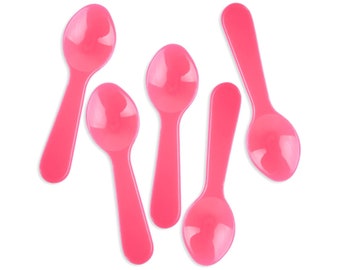 Mini cucharas de degustación de helado rosa: pequeñas cucharas de color rosa brillante para helado, yogur y golosinas en miniatura