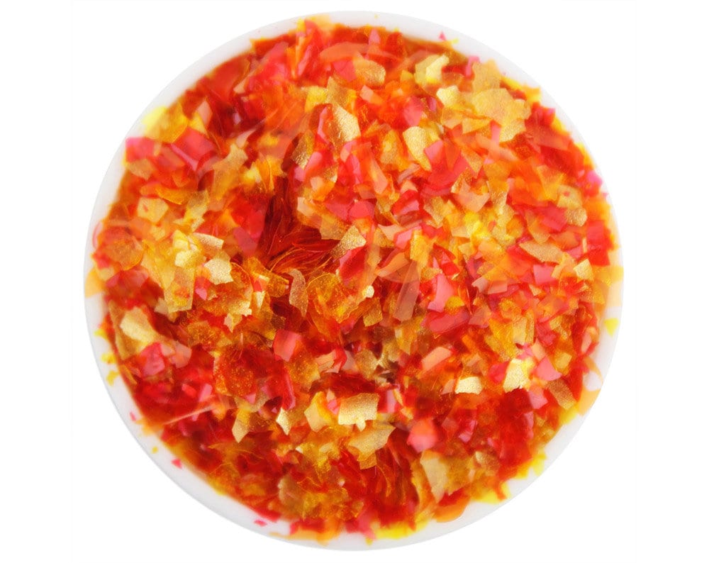 Autumn Edible Glitter Flakes - sparkly red, orange, yellow, and metallic gold glittery sprinkles for cakes, cupcakes, and cookies