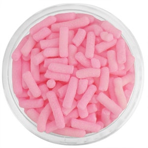 Bubblegum Pink Jimmies - Classic jimmies sprinkles in pretty bubblegum pink have a soft texture & are perfect for topping your sweet treats!