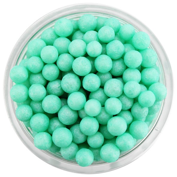 Pearly Mint Green Sugar Pearls - edible shimmer pastel green sugar pearl sprinkles