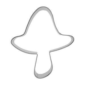 Puede incluir: Un cortador de galletas de metal plateado con forma de hongo.