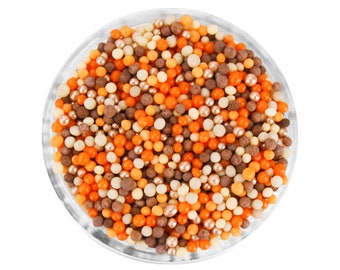 Pumpkin Spice Non-Pareils Blend - Our pumpkin spice blend is a mix of tiny non-pareils in brown, orange, latte, peach and pearly rose gold.