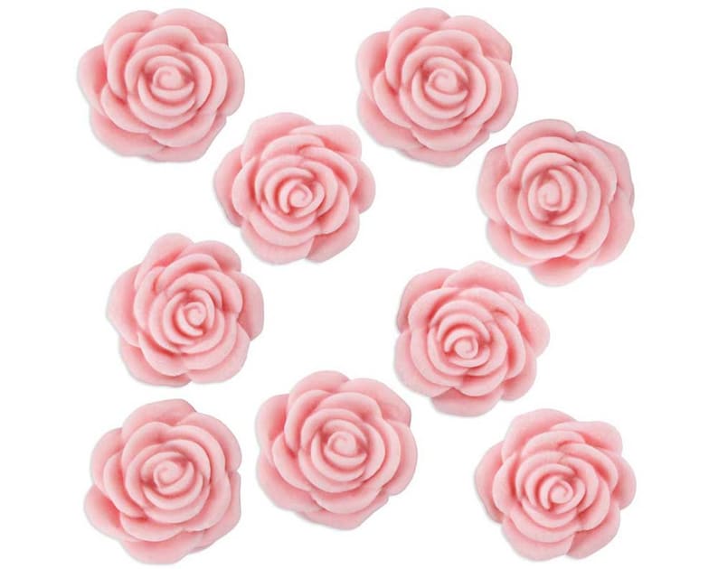 Light Pink Fondant Tea Roses 24 little pastel pink edible sugar roses for topping cakes, cupcakes, and cookies image 1