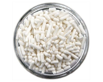 White Jimmies - bright white sprinkles for decorating cupcakes, cakes, cakepops, cookies, and ice cream