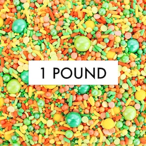 Tropical Delight Streumischung - 1 Pfund -tropisch inspirierte helle Mischung aus orangen, grünen und gelben Jimmies, Non-Pareils, Punkten und Candy-Perlen