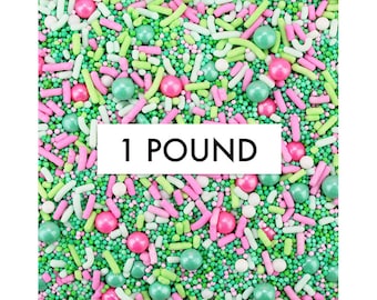 Flamingle Sprinkle Blend - 1 Pound - a gorgeous blend of green, turquoise, pink, white sprinkles for decorating cakes, cookies, and sweets!