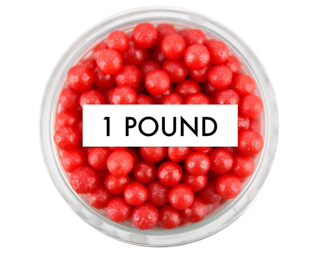 Pearly Red Sugar Pearls 1 Pound Edible Shimmer Bright Red Sugar Pearl