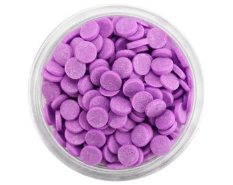 Purple Shimmer Confetti Dot Sprinkles - pretty pearlescent purple polka dot sprinkles for decorating cupcakes, cakes, cookies