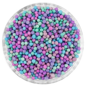 Mermaid Rainbow Nonpareils Blend - Mermaid rainbow blend is a mix of mint, antique lilac, light purple, lavender, sky blue, & periwinkle.
