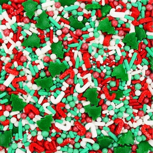 Merry Little Christmas Sprinkle Blend - A festive mix of green, red, and white sprinkles for decorating holiday cakes, cookies, and treats!
